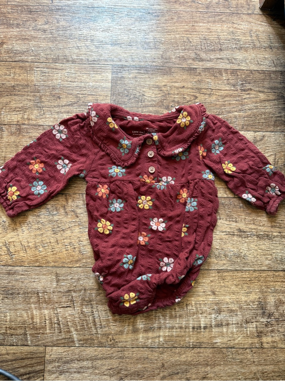 Long-Sleeve Floral Burgundy Baby Dress Onesie